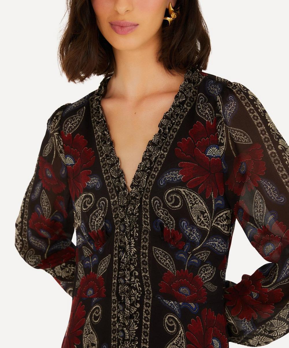 Liberty London FARM Rio Black Valentina Ruffled Long Sleeve Midi Dress