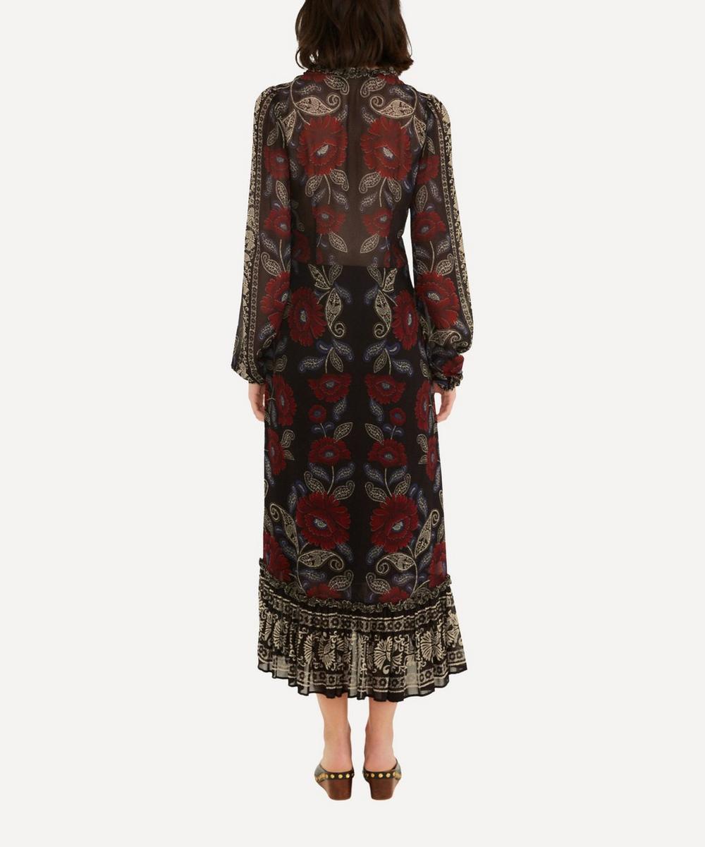 liberty london FARM Rio Black Valentina Ruffled Long Sleeve Midi Dress