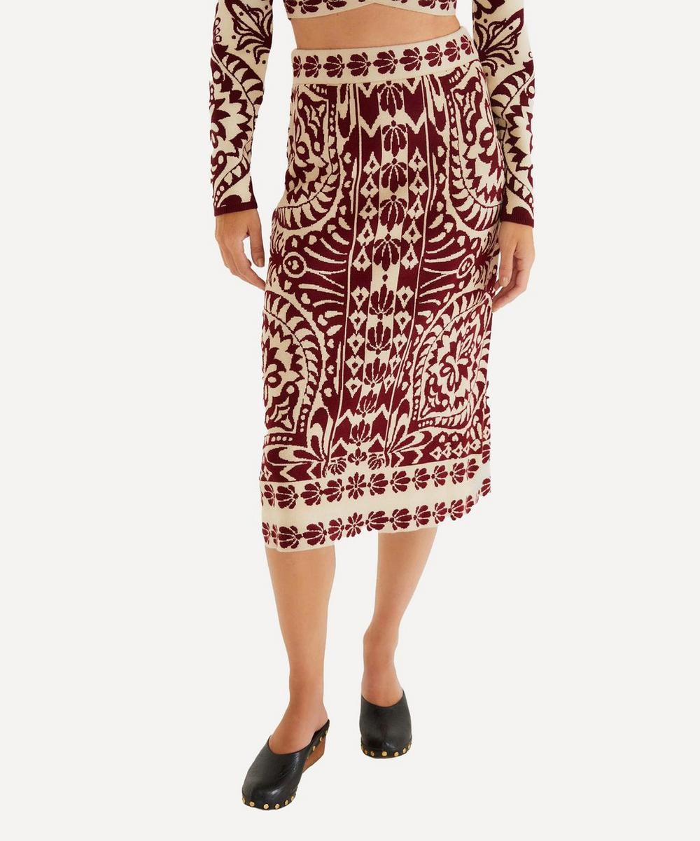 Liberty London FARM Rio Burgundy Pineapple Love Knit Midi Skirt
