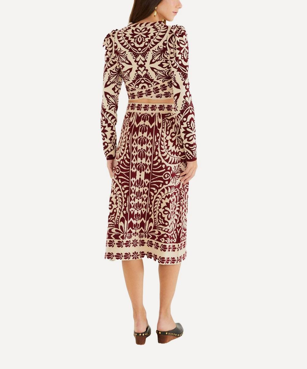 liberty london FARM Rio Burgundy Pineapple Love Knit Midi Skirt