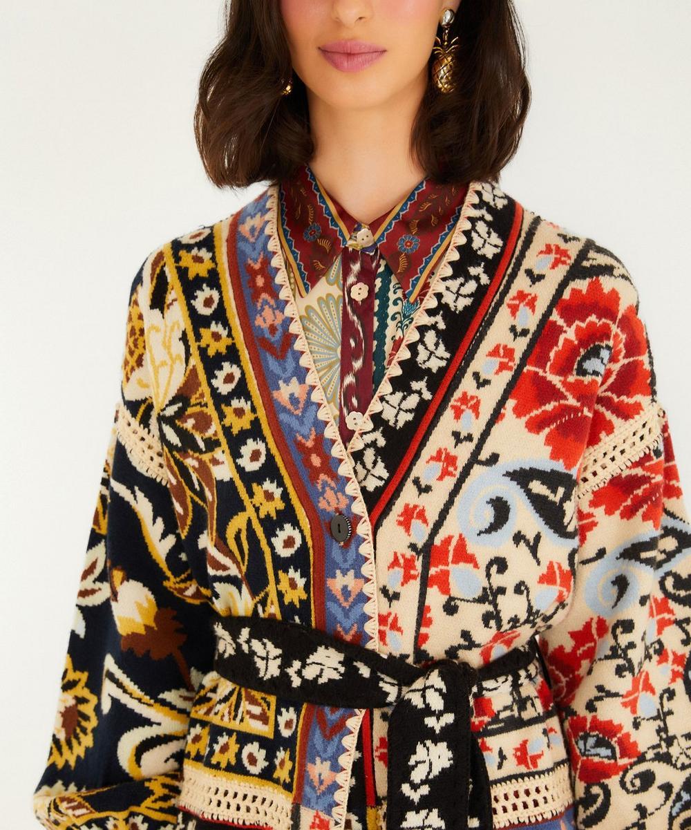 Liberty London FARM Rio Mixed Flower Print Patchwork Knit Midi Cardigan