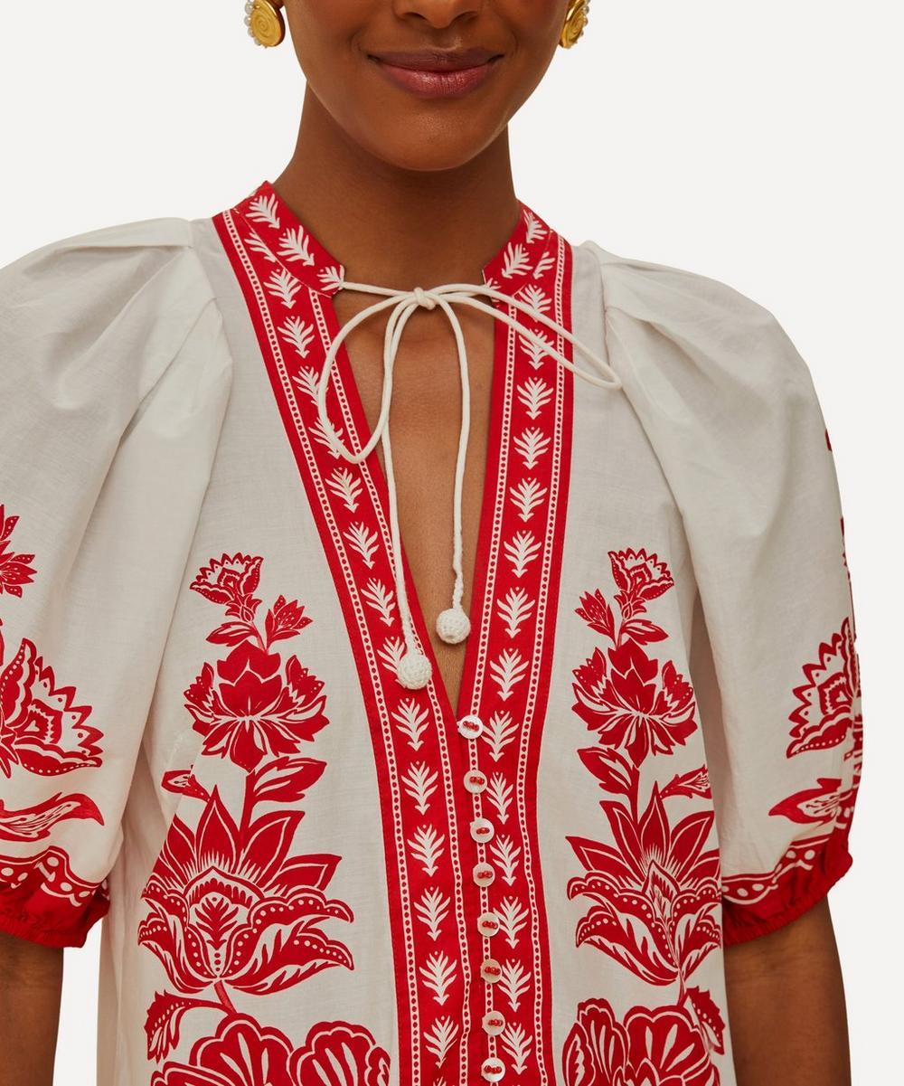 Liberty London FARM Rio Off-White Boho Garden Short Sleeve Midi Dress