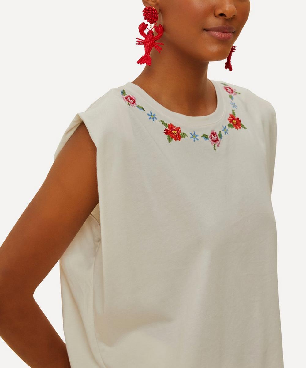 Liberty London FARM Rio Off-White Cross Stitch Flowers T-Shirt