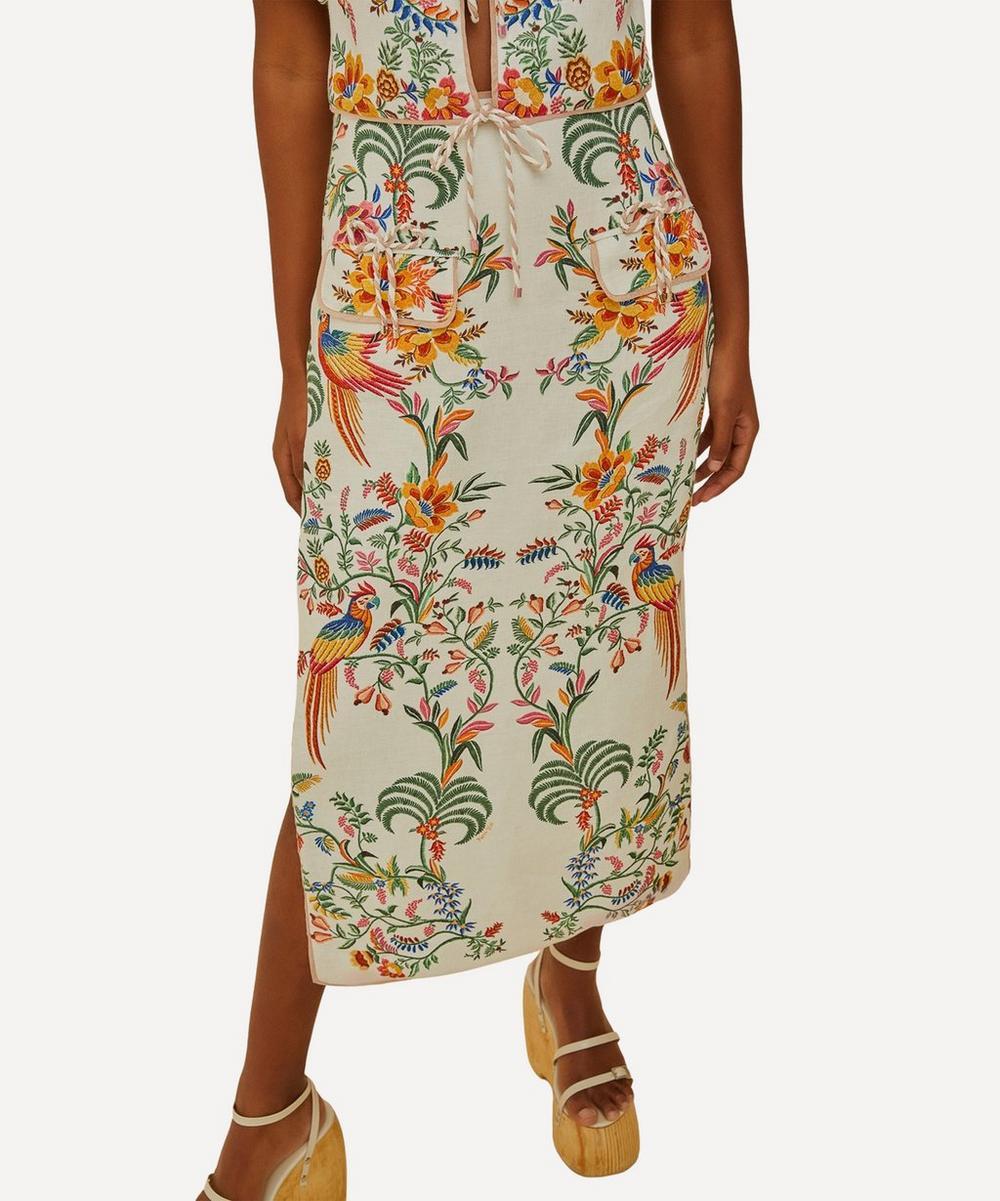 Liberty London FARM Rio Off-White Delicate Forest Linen Midi Skirt