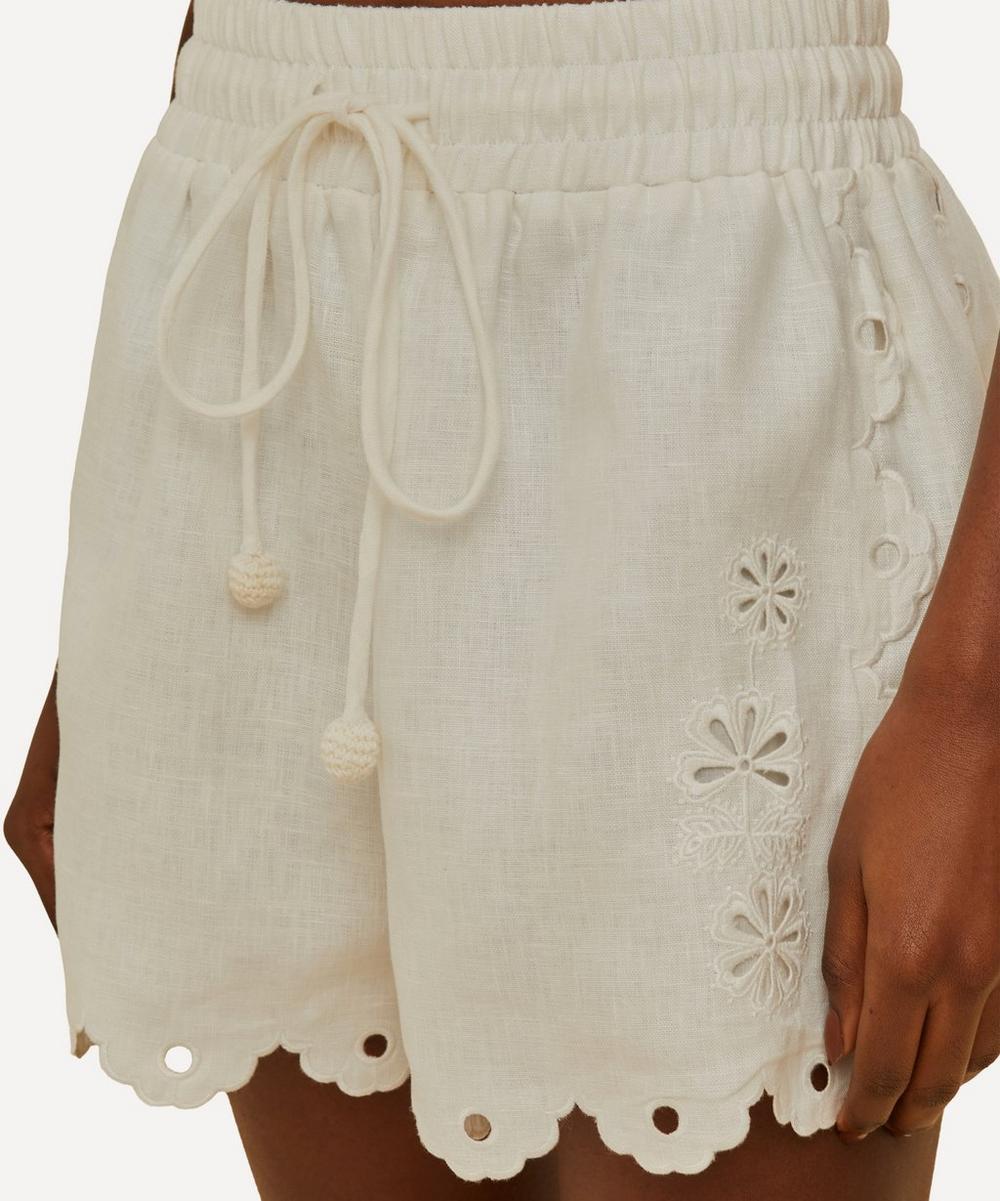 liberty london FARM Rio Off-White Flowers Richelieu Linen Shorts