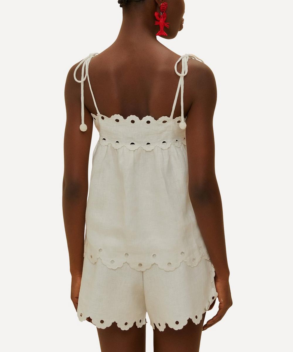 Liberty London FARM Rio Off-White Flowers Richelieu Linen Sleeveless Blouse
