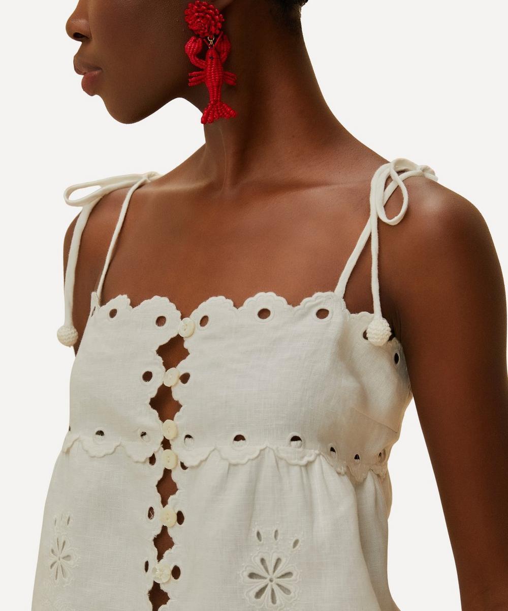 Liberty London FARM Rio Off-White Flowers Richelieu Linen Sleeveless Blouse