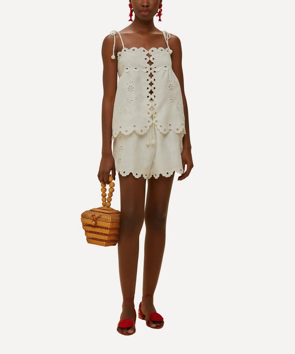 liberty london FARM Rio Off-White Flowers Richelieu Linen Sleeveless Blouse