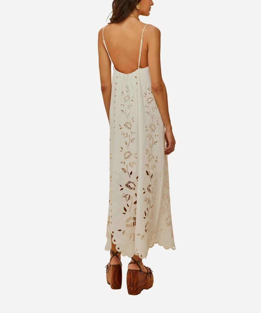 Liberty London FARM Rio Off-White Flowers Richelieu Linen Sleeveless Maxi Dress