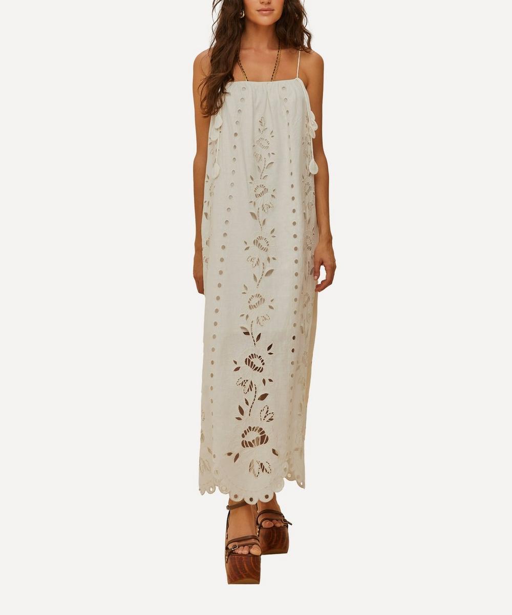 liberty london FARM Rio Off-White Flowers Richelieu Linen Sleeveless Maxi Dress