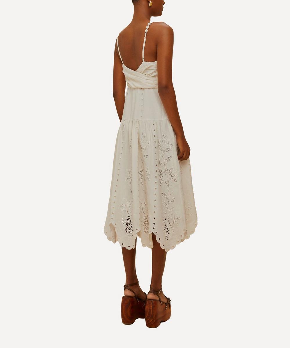 liberty london FARM Rio Off-White Flowers Richelieu Linen Sleeveless Midi Dress