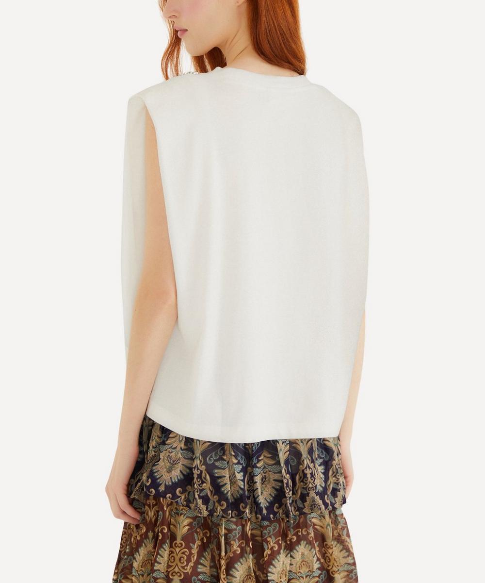 Liberty London FARM Rio Off-White Sparkling Embroidered Padded Shoulder T-Shirt