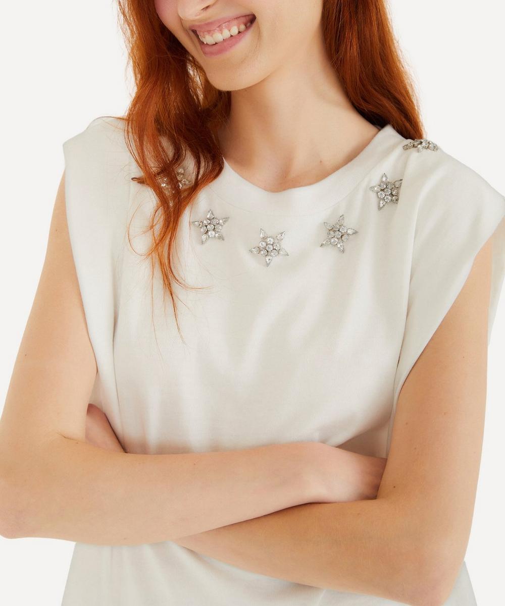 Liberty London FARM Rio Off-White Sparkling Embroidered Padded Shoulder T-Shirt