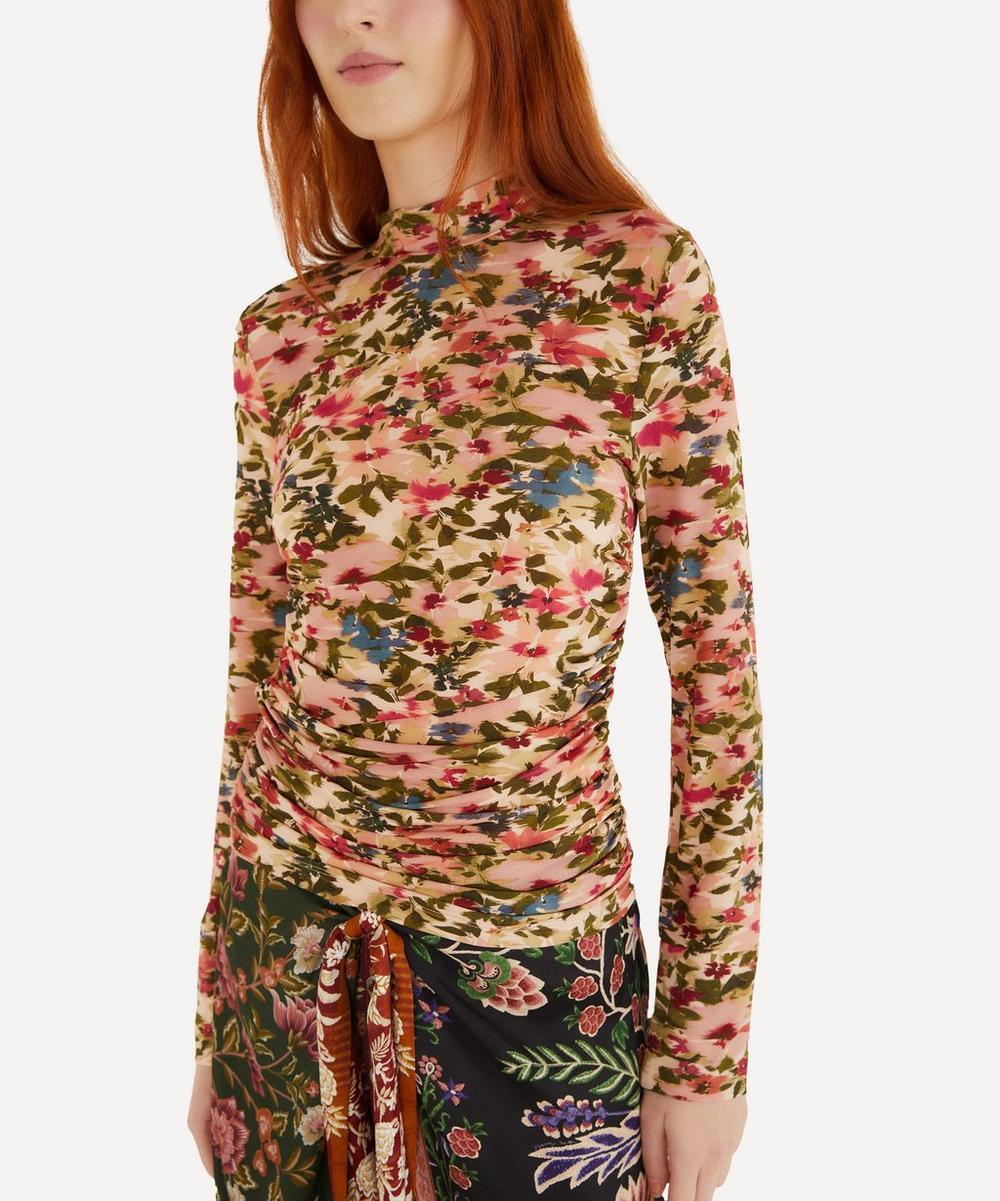 Liberty London FARM Rio Pink Ikat Tiny Flowers Jersey Long-Sleeve Blouse