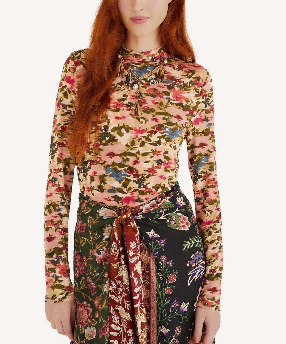 liberty london FARM Rio Pink Ikat Tiny Flowers Jersey Long-Sleeve Blouse