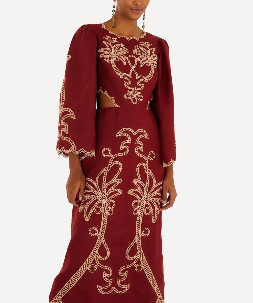 Liberty London FARM Rio Red Artisanal Cut-Out Embroidered Maxi Dress