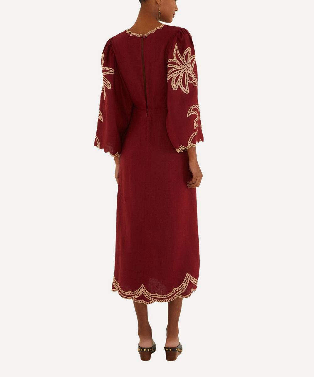 liberty london FARM Rio Red Artisanal Cut-Out Embroidered Maxi Dress