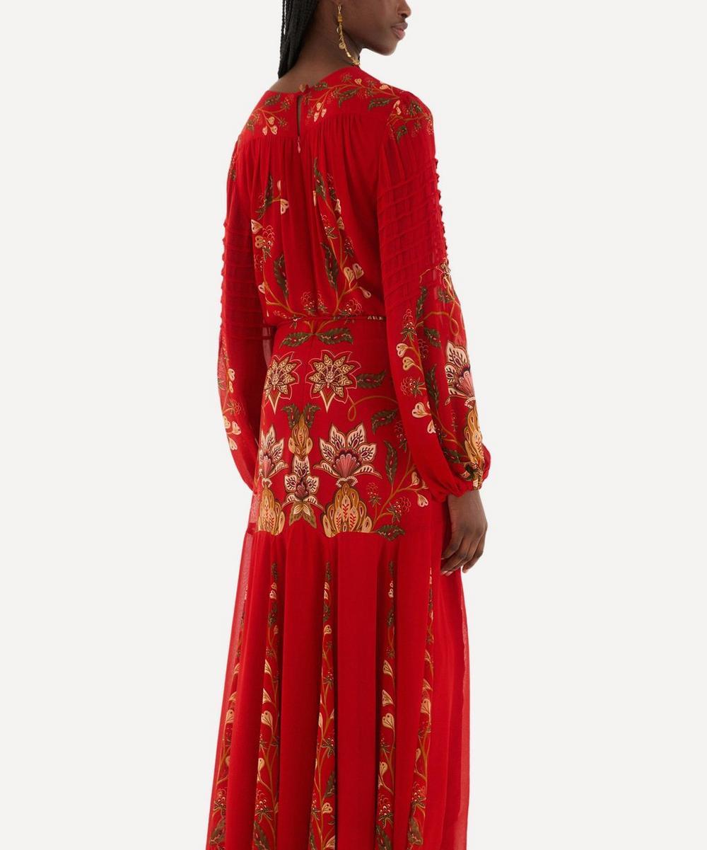 Liberty London FARM Rio Red Berry Garden Long-Sleeve Pleated Maxi Dress