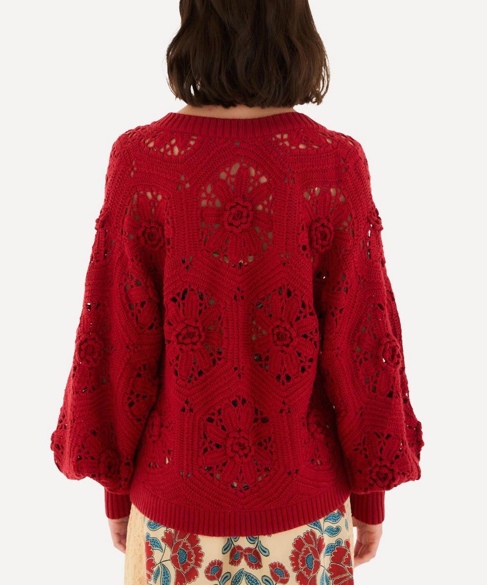 Liberty London FARM Rio Red Crochet Flower Knit Cardigan
