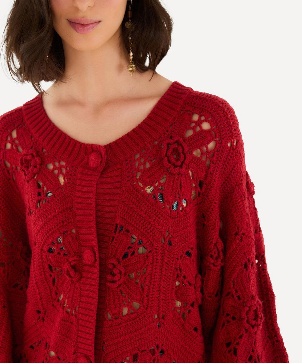 Liberty London FARM Rio Red Crochet Flower Knit Cardigan