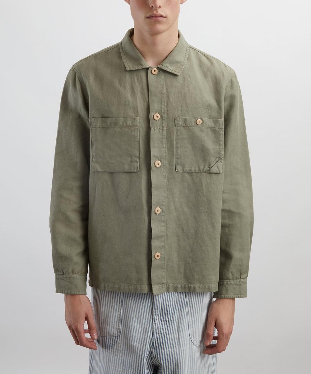 Liberty London Folk Sage Hemp Canvas Anniversary Patch Overshirt