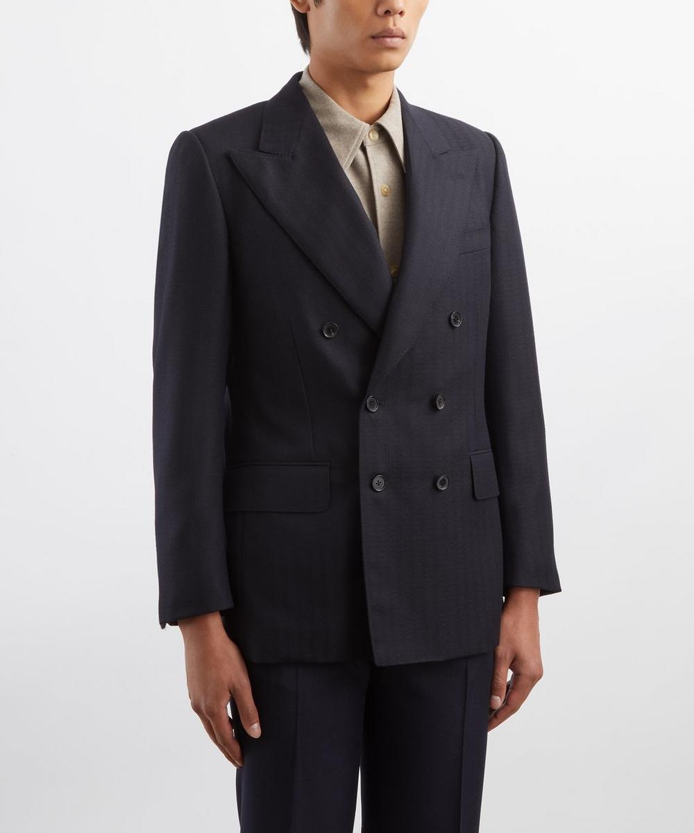 Liberty London Husbands Navy Double-Breasted Worsted Wool Jacket