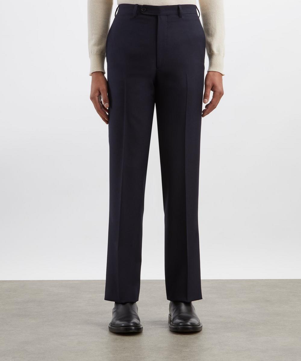 Liberty London Husbands Navy Straight High-Waisted Twill Trousers