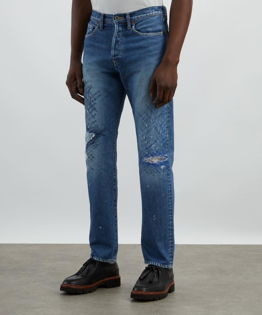 Liberty London Kapital Monkey CISCO Straight-Leg Distressed Embroidered Jeans