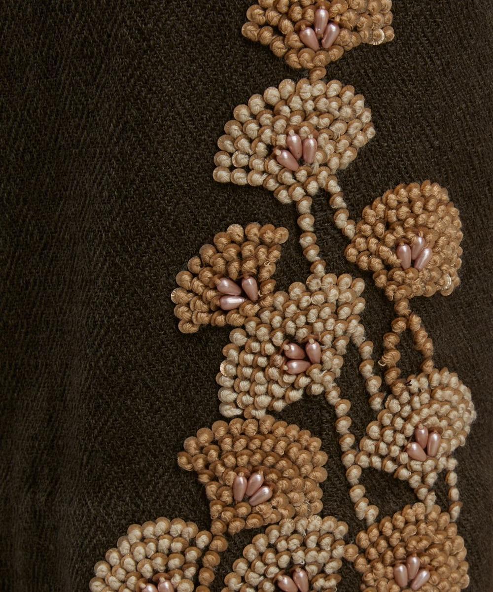 Liberty London Kartik Research Khaki Double Pleat Hand-Embroidered Trousers