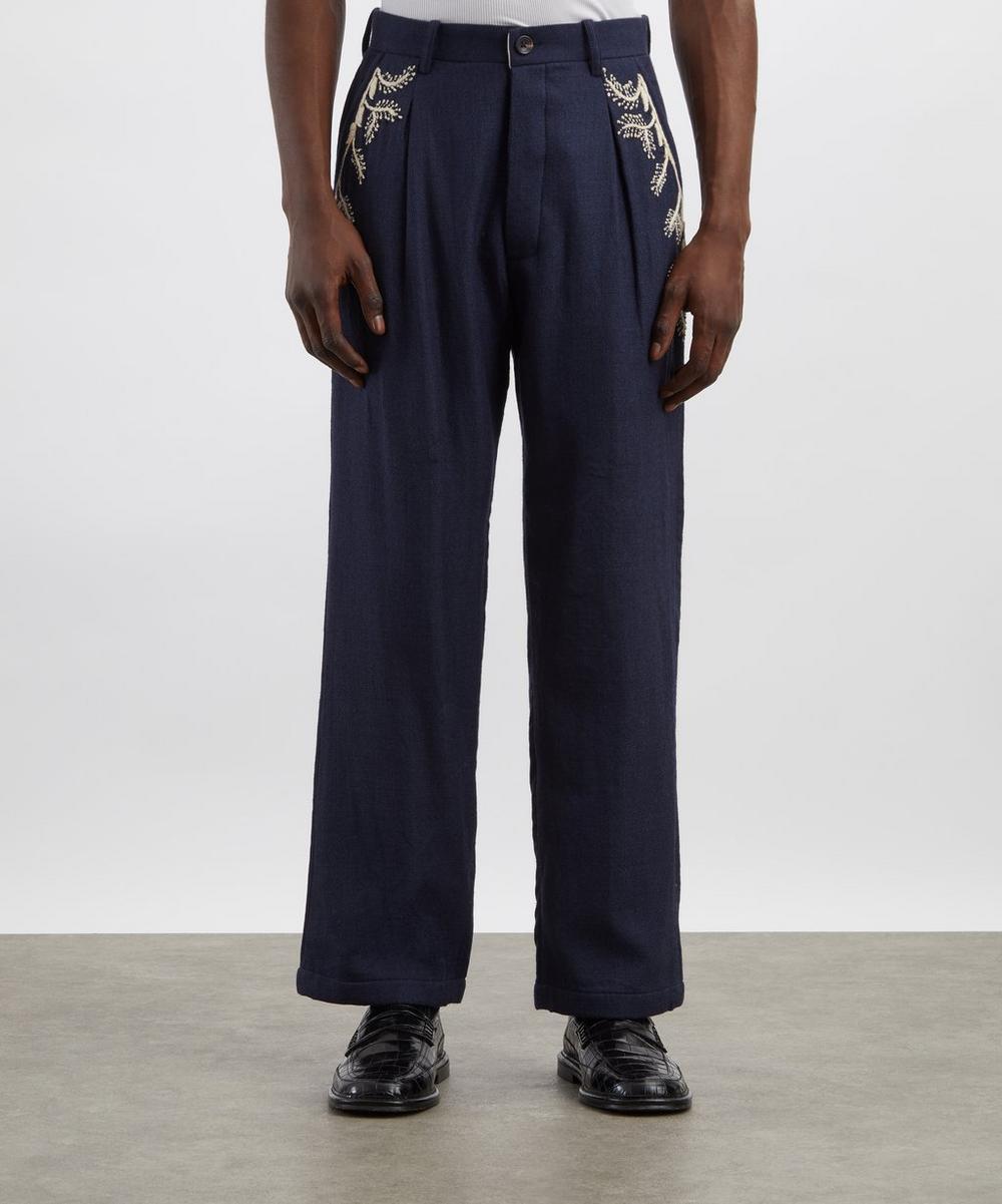 Liberty London Kartik Research Pleated Embroidered Wool Trousers