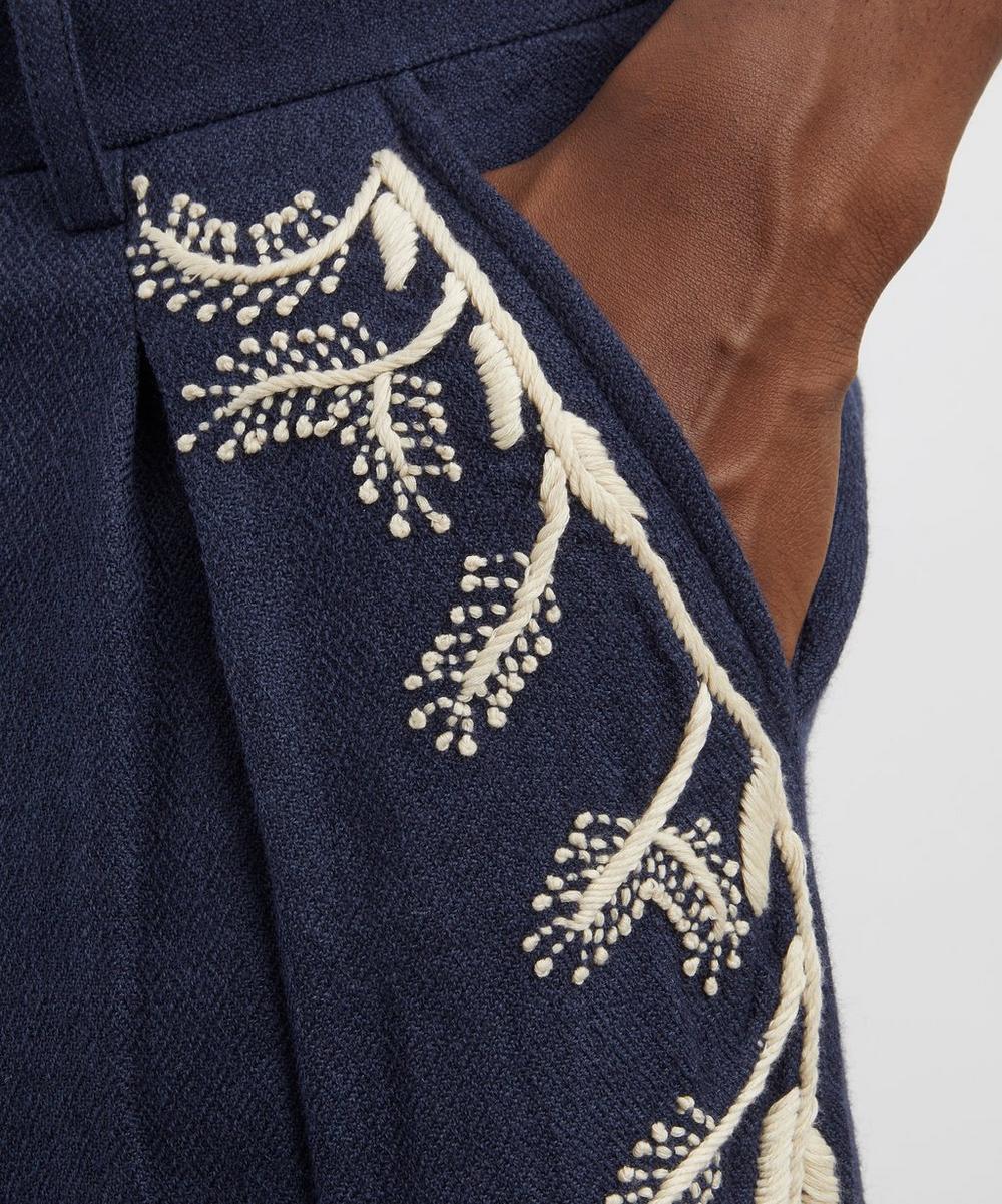 Liberty London Kartik Research Pleated Embroidered Wool Trousers