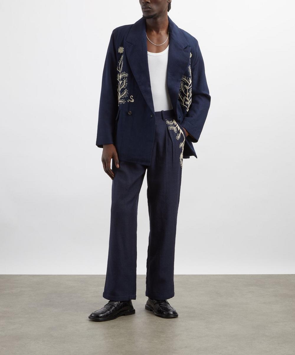 liberty london Kartik Research Pleated Embroidered Wool Trousers