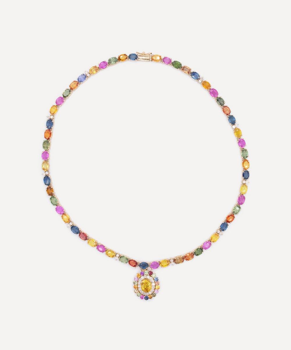 liberty london Kojis 14ct Gold Multicoloured Sapphire and Diamond Necklace