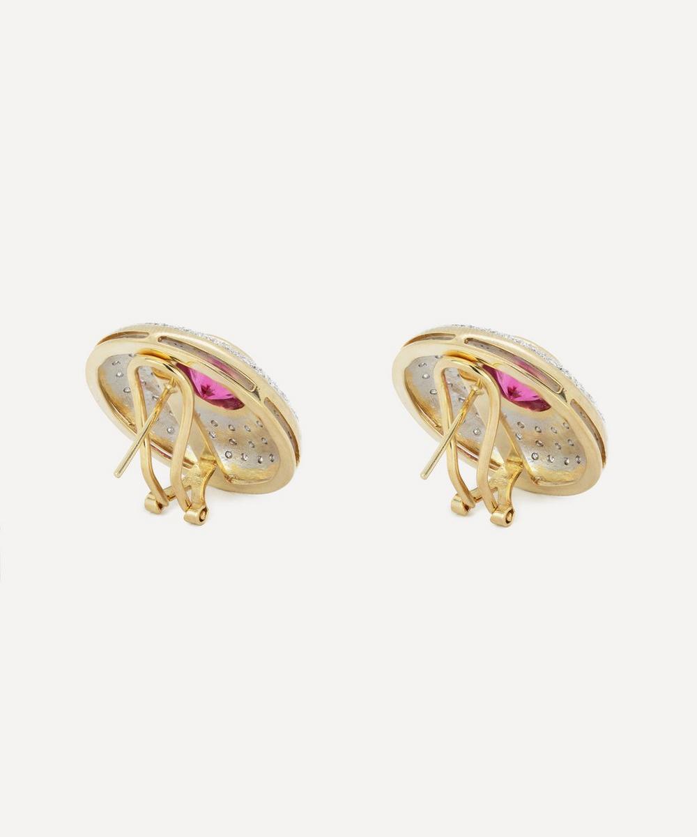 Liberty London Kojis 14ct Gold Rubellite Tourmaline And Diamond Disc Stud Earrings
