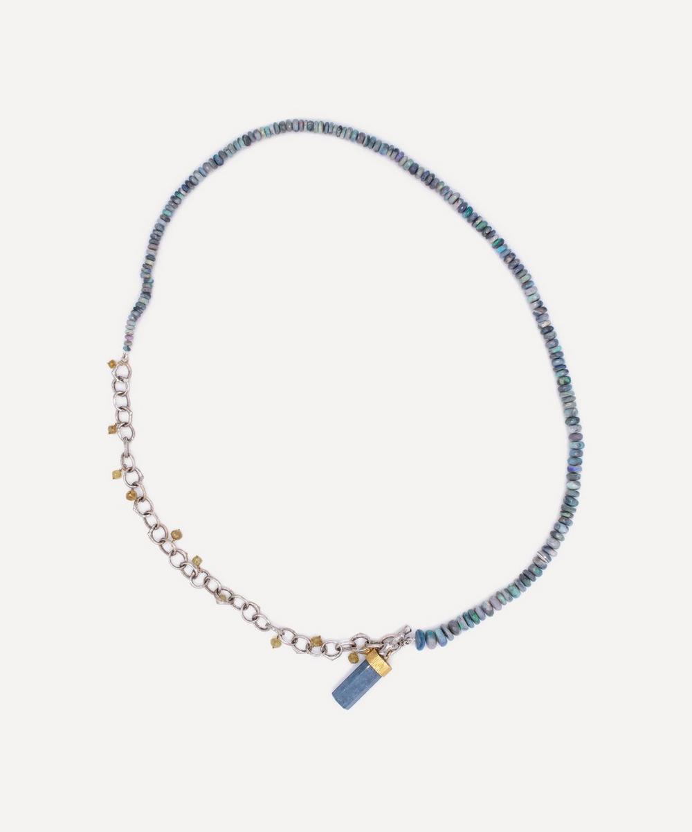 liberty london Kojis 14ct White Gold Katey Brunini Opal and Aquamarine Lariat Necklace
