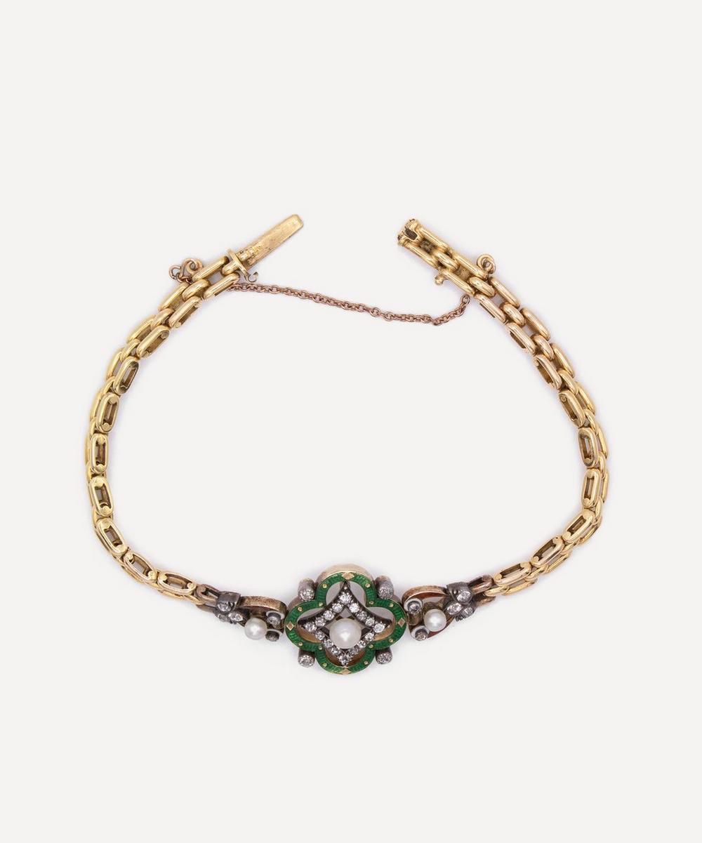 Liberty London Kojis 18ct Gold Antique Enamel Pearl And Diamond Bracelet