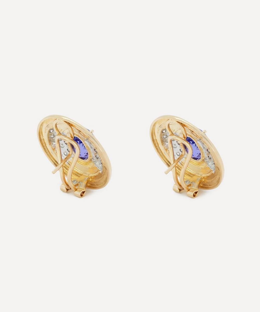 Liberty London Kojis 18ct Gold Tanzanite And Diamond Disc Stud Earrings
