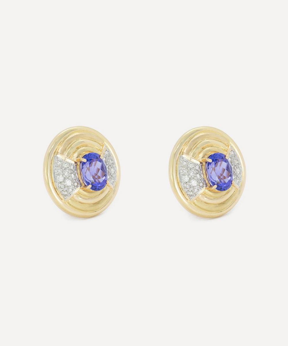 liberty london Kojis 18ct Gold Tanzanite and Diamond Disc Stud Earrings