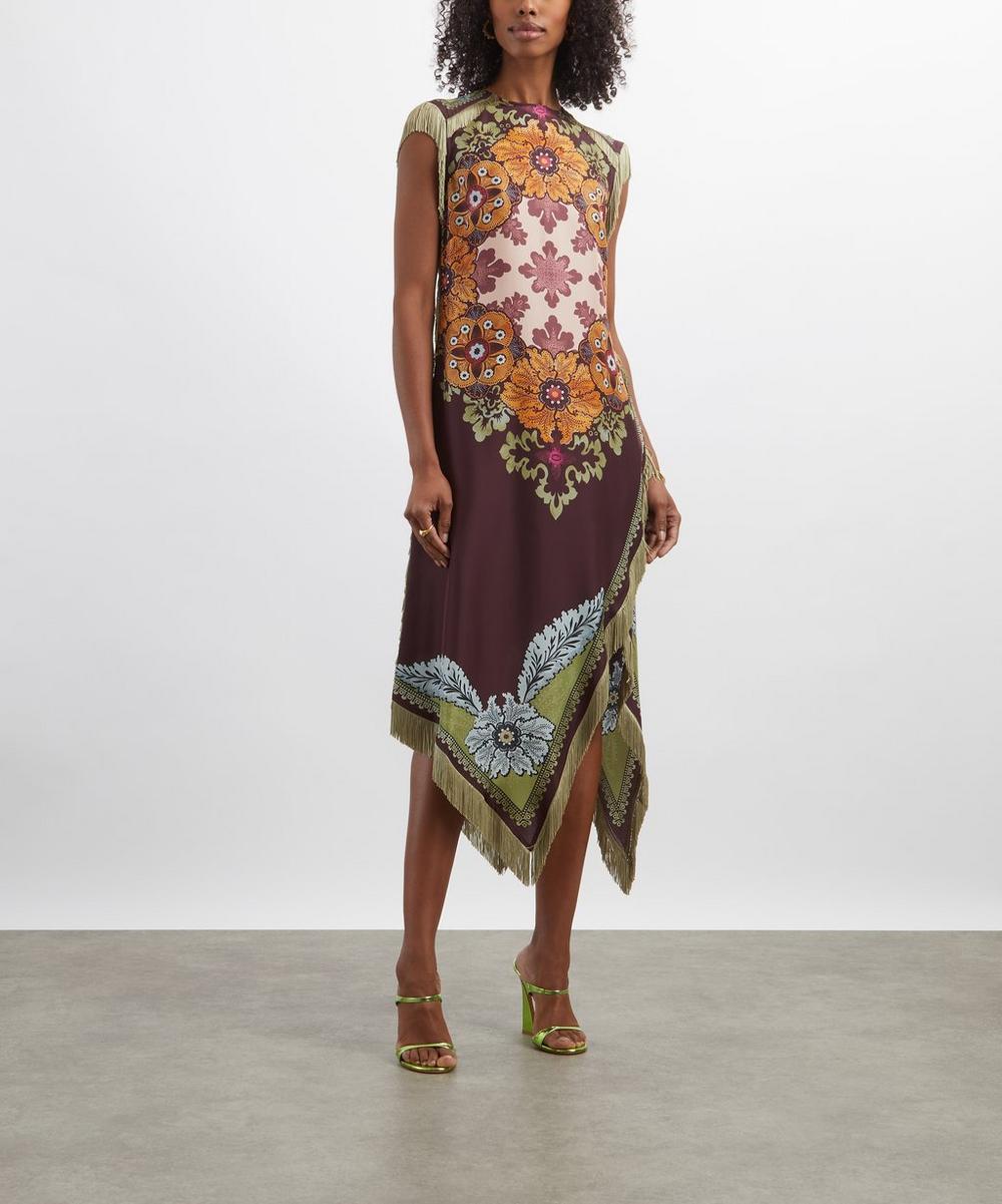 Liberty London La DoubleJ Valkyrie Fringe Printed Silk Midi Dress