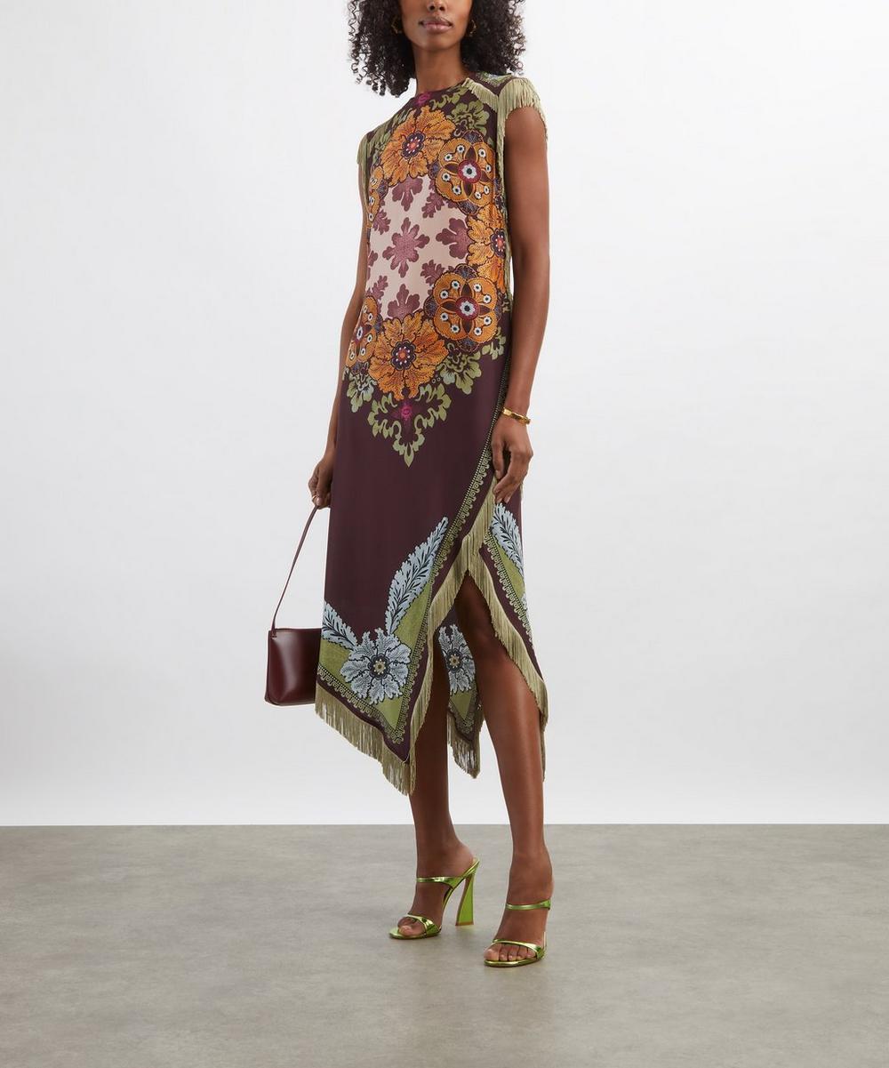 liberty london La DoubleJ Valkyrie Fringe Printed Silk Midi Dress
