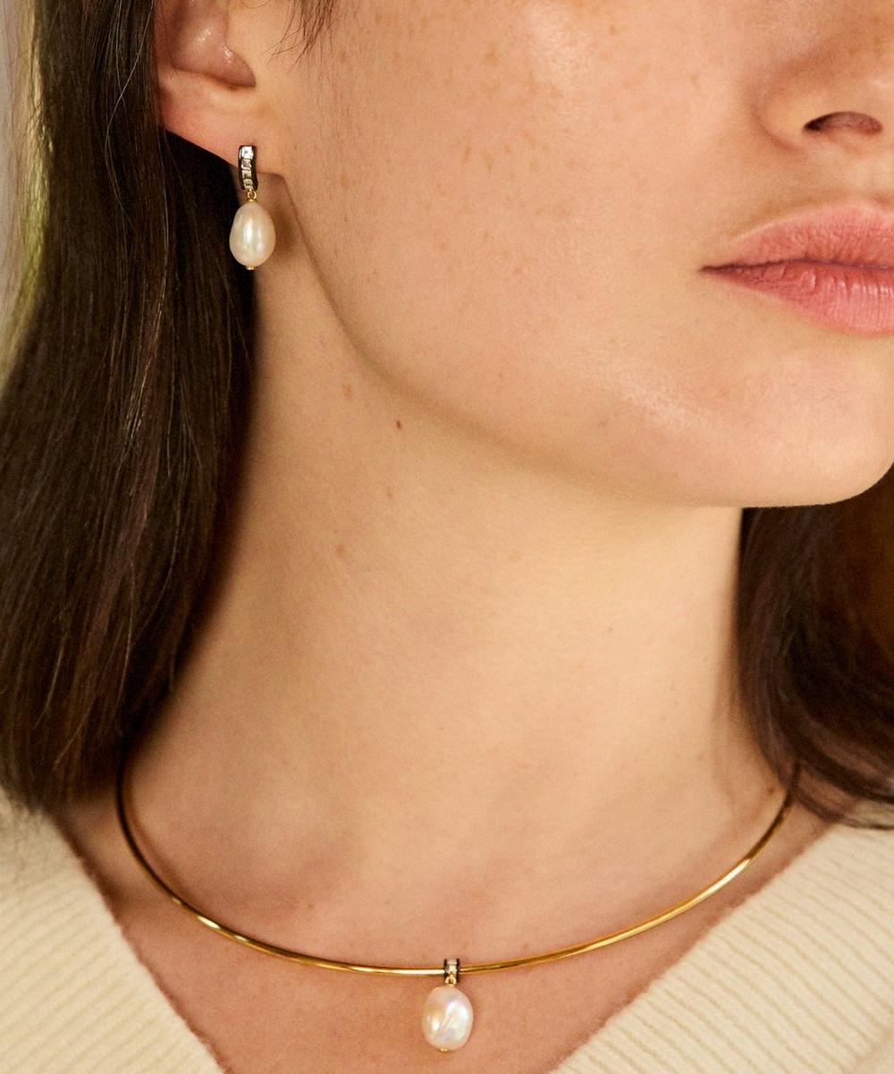 liberty london Laura Vann 14ct Gold-Plated Vermeil Silver Blythe Pearl Drop Earrings