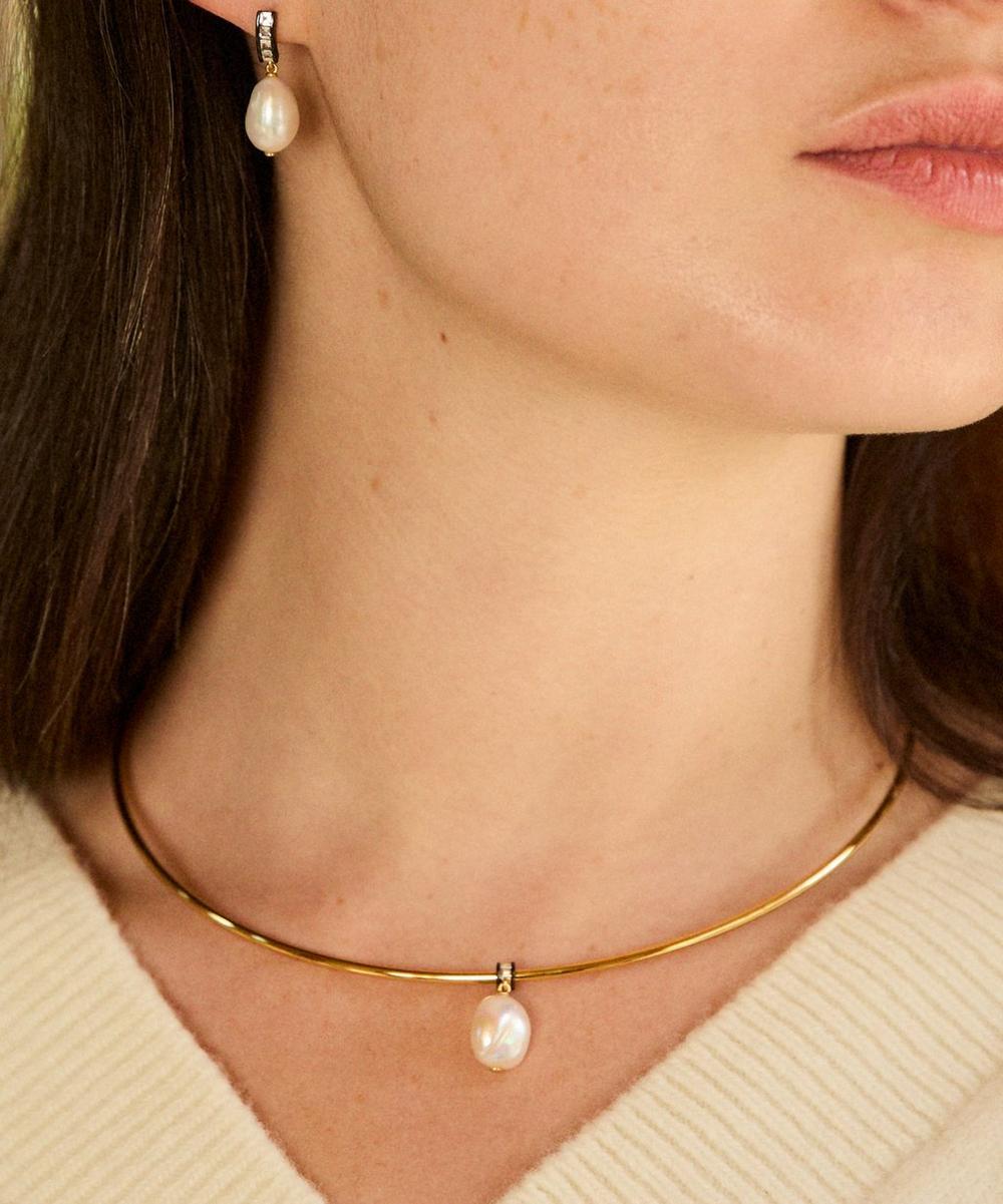 liberty london Laura Vann 18ct Gold-Plated Blythe Pearl Torque Choker Necklace