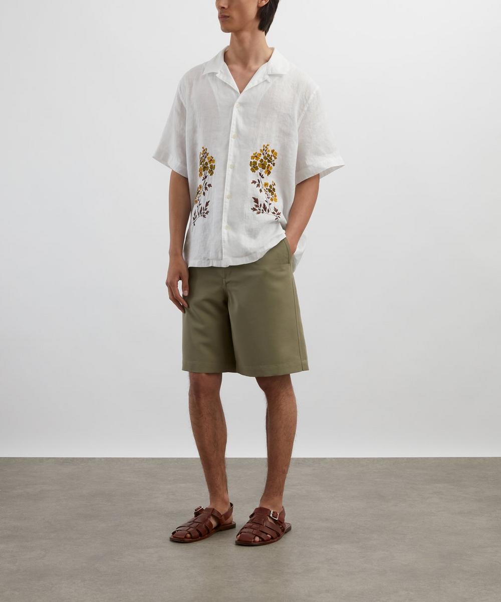 liberty london Liberty Cuban Collar Hemp Shirt With Embroidery