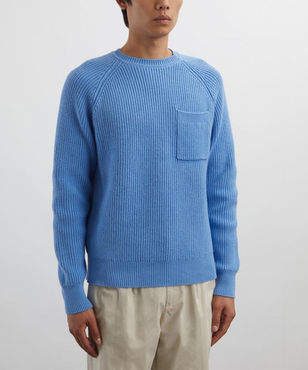 Liberty London Adsum Blue Pocket Crew-Neck Jumper