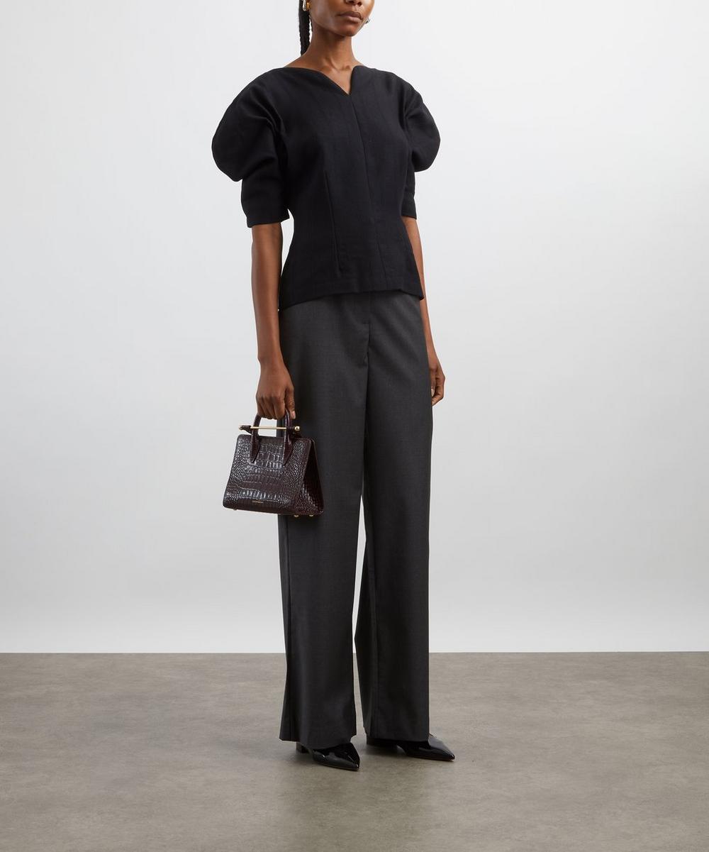 liberty london Destree Grey Wool Wide-Leg Trousers