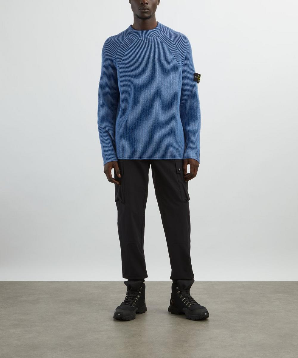 liberty london Stone Island Blue Rib-Knit Jumper