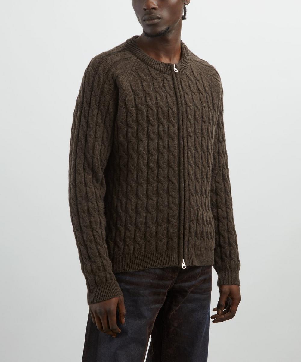 Liberty London Mfpen Brown Cable-Knit Editor Zip Jumper