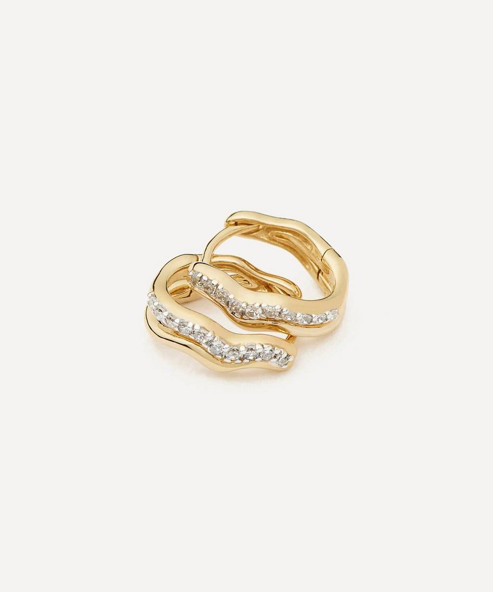 liberty london Missoma 14ct Gold Molten Snow Fine Diamond Double Mini Hoop Earrings