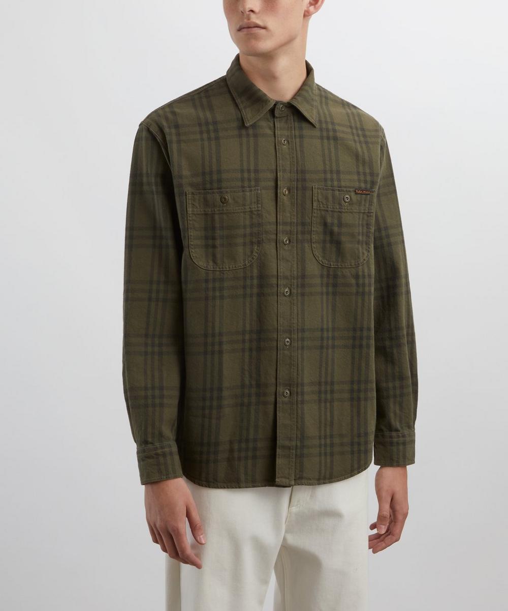 Liberty London Nudie Jeans Julian Worker Olive Check Shirt