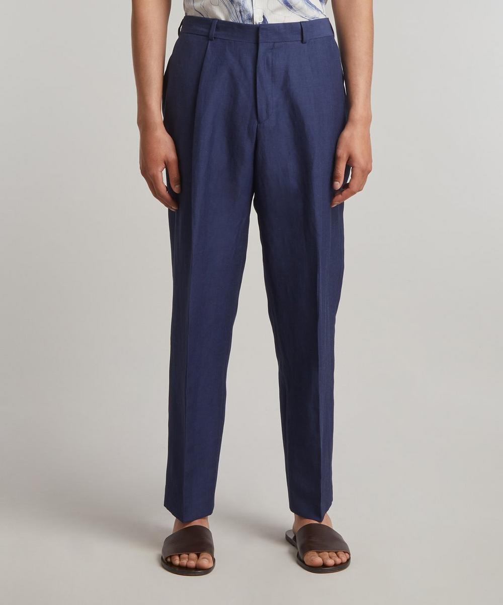 Liberty London Paul Smith Navy Linen-Wool Chino Trousers